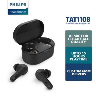 PHILIPS TAT1108BK True Wireless Earbuds in-Ear Active Noise